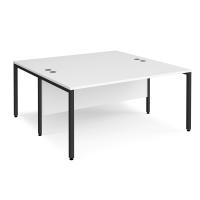 Maestro 25 back to back straight desks 1600mm x 1600mm - black bench leg frame, white top