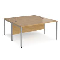Maestro 25 back to back straight desks 1600mm x 1600mm - silver bench leg frame, oak top