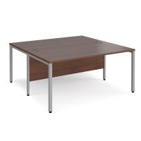 Maestro 25 back to back straight desks 1600mm x 1600mm - silver bench leg frame, walnut top