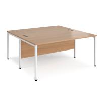 Maestro 25 back to back straight desks 1600mm x 1600mm - white bench leg frame, beech top