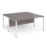Maestro 25 back to back straight desks 1600mm x 1600mm - white bench leg frame, grey oak top