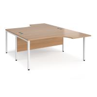 Maestro 25 back to back ergonomic desks 1600mm deep - white bench leg frame, beech top