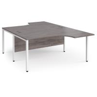 Maestro 25 back to back ergonomic desks 1600mm deep - white bench leg frame, grey oak top