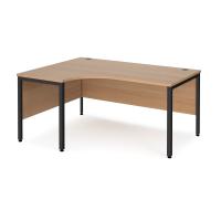 Maestro 25 left hand ergonomic desk 1600mm wide - black bench leg frame, beech top