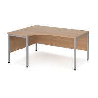 Maestro 25 left hand ergonomic desk 1600mm wide - silver bench leg frame, beech top