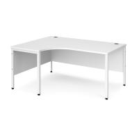 Maestro 25 left hand ergonomic desk 1600mm wide - white bench leg frame, white top