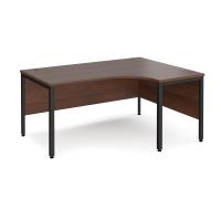 Maestro 25 right hand ergonomic desk 1600mm wide - black bench leg frame, walnut top