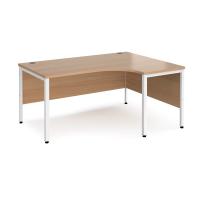 Maestro 25 right hand ergonomic desk 1600mm wide - white bench leg frame, beech top