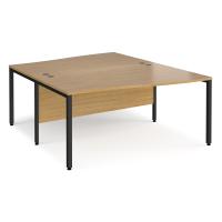 Maestro 25 back to back wave desks 1600mm deep - black bench leg frame, oak top