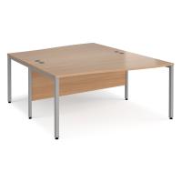 Maestro 25 back to back wave desks 1600mm deep - silver bench leg frame, beech top