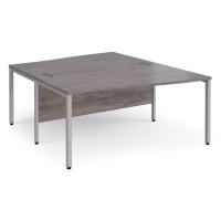 Maestro 25 back to back wave desks 1600mm deep - silver bench leg frame, grey oak top