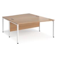 Maestro 25 back to back wave desks 1600mm deep - white bench leg frame, beech top