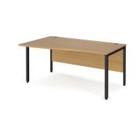 Maestro 25 left hand wave desk 1600mm wide - black bench leg frame, oak top