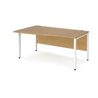 Maestro 25 left hand wave desk 1600mm wide - white bench leg frame, oak top
