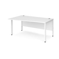 Maestro 25 left hand wave desk 1600mm wide - white bench leg frame, white top