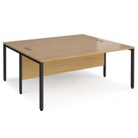 Maestro 25 back to back straight desks 1800mm x 1600mm - black bench leg frame, oak top