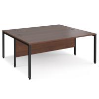 Maestro 25 back to back straight desks 1800mm x 1600mm - black bench leg frame, walnut top
