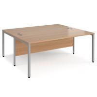 Maestro 25 back to back straight desks 1800mm x 1600mm - silver bench leg frame, beech top