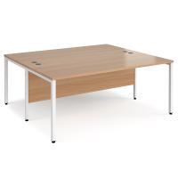 Maestro 25 back to back straight desks 1800mm x 1600mm - white bench leg frame, beech top