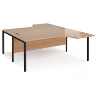 Maestro 25 back to back ergonomic desks 1800mm deep - black bench leg frame, beech top