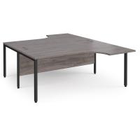 Maestro 25 back to back ergonomic desks 1800mm deep - black bench leg frame, grey oak top