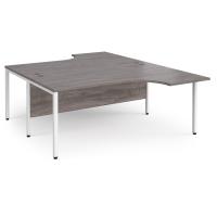 Maestro 25 back to back ergonomic desks 1800mm deep - white bench leg frame, grey oak top
