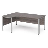 Maestro 25 left hand ergonomic desk 1800mm wide - silver bench leg frame, grey oak top