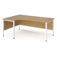 Maestro 25 left hand ergonomic desk 1800mm wide - white bench leg frame, oak top