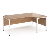 Maestro 25 right hand ergonomic desk 1800mm wide - white bench leg frame, beech top