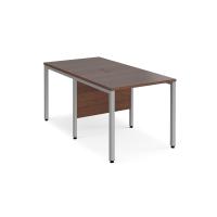Maestro 25 back to back straight desks 800mm x 1600mm - silver bench leg frame, walnut top