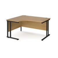 Maestro 25 left hand ergonomic desk 1400mm wide - black cantilever leg frame, oak top