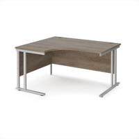 Maestro 25 left hand ergonomic desk 1400mm wide - silver cantilever leg frame, Nebraska oak top