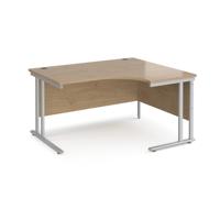 Maestro 25 right hand ergonomic desk 1400mm wide - silver cantilever leg frame, Kendal oak top