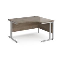 Maestro 25 right hand ergonomic desk 1400mm wide - silver cantilever leg frame, Nebraska oak top