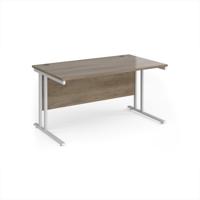 Maestro 25 straight desk 1400mm x 800mm - white cantilever leg frame, Nebraska oak top