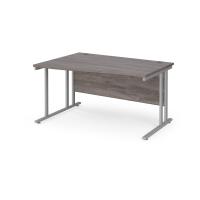 Maestro 25 left hand wave desk 1400mm wide - silver cantilever leg frame, grey oak top