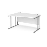 Maestro 25 left hand wave desk 1400mm wide - silver cantilever leg frame, white top