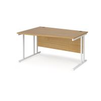 Maestro 25 left hand wave desk 1400mm wide - white cantilever leg frame, oak top