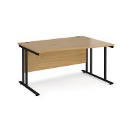 Maestro 25 right hand wave desk 1400mm wide - black cantilever leg frame, oak top
