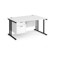 Maestro 25 right hand wave desk 1400mm wide with 2 drawer pedestal - black cantilever leg frame, white top