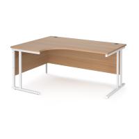 Maestro 25 left hand ergonomic desk 1600mm wide - white cantilever leg frame, beech top