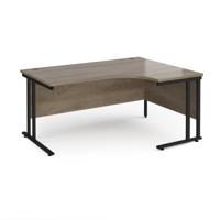 Maestro 25 right hand ergonomic desk 1600mm wide - black cantilever leg frame, Nebraska oak top