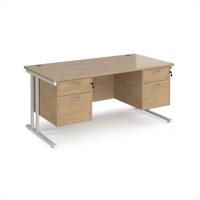 Maestro 25 straight desk 1600mm x 800mm with two x 2 drawer pedestals - white cantilever leg frame, Kendal oak top