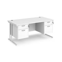 Maestro 25 straight desk 1600mm x 800mm with two x 2 drawer pedestals - white cantilever leg frame, white top