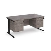 Maestro 25 straight desk 1600mm x 800mm with 2 and 3 drawer pedestals - black cantilever leg frame, grey oak top