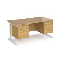 Maestro 25 straight desk 1600mm x 800mm with 2 and 3 drawer pedestals - white cantilever leg frame, oak top