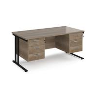Maestro 25 straight desk 1600mm x 800mm with two x 3 drawer pedestals - black cantilever leg frame, Nebraska oak top
