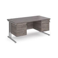 Maestro 25 straight desk 1600mm x 800mm with two x 3 drawer pedestals - silver cantilever leg frame, grey oak top