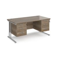 Maestro 25 straight desk 1600mm x 800mm with two x 3 drawer pedestals - silver cantilever leg frame, Nebraska oak top