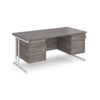 Maestro 25 straight desk 1600mm x 800mm with two x 3 drawer pedestals - white cantilever leg frame, grey oak top